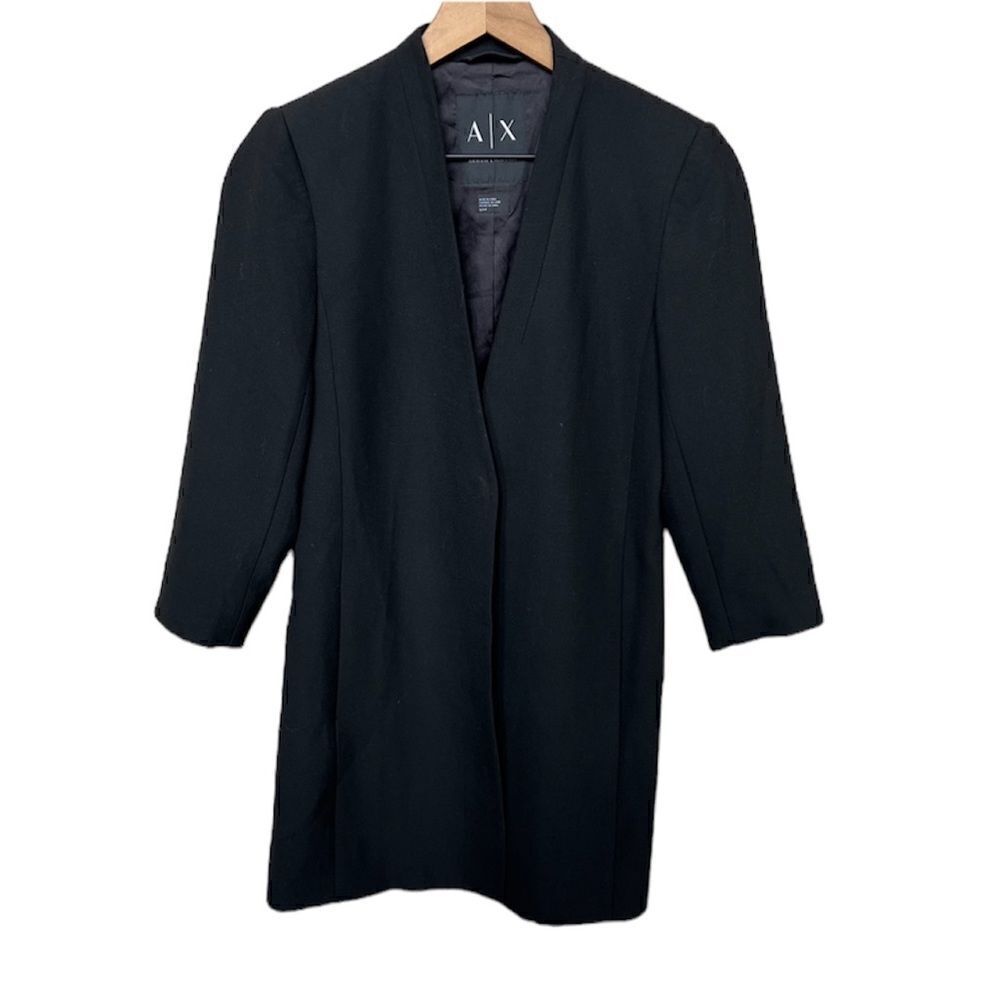 A/X Armani Exchange Black Longline Blazer Jacket Single Button 3/4 Sleeve Small